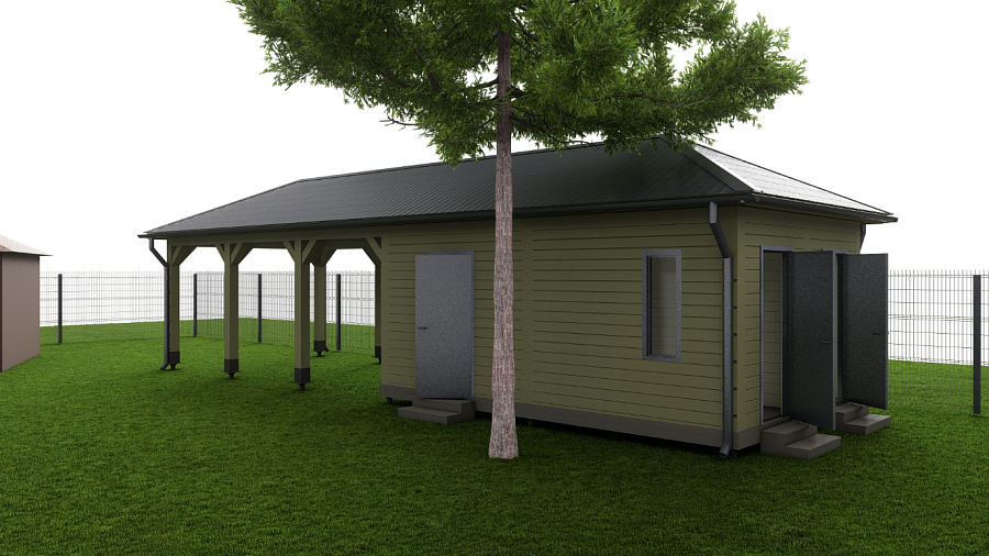 Навес для машин с двумя хозблоками ПРАКТИК