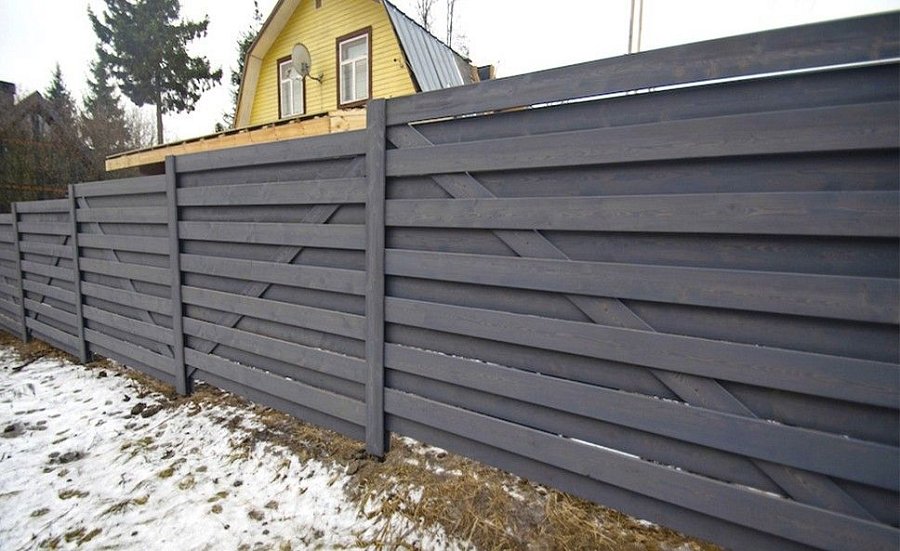 Забор №41 - горизонтальный шахматный с диагональю