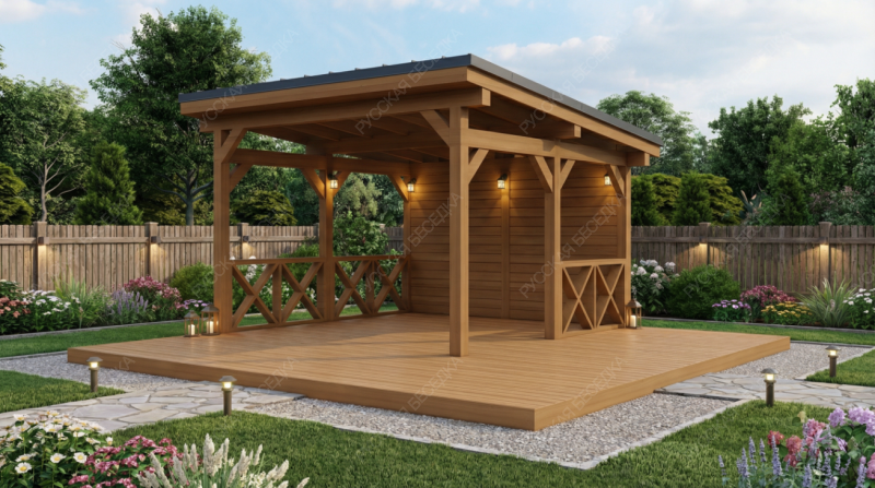 Квадратная беседка Снэйк с фальцевой кровлей